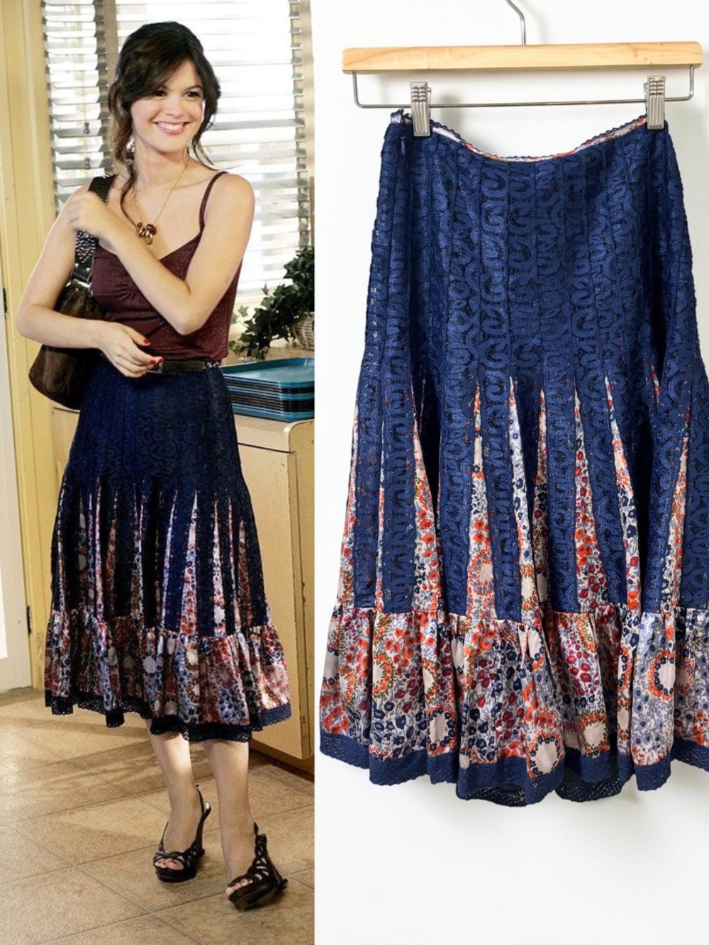 Vintage Silk Midi Skirt ASO Summer Roberts The O.C. Free People Y2K Lace Size 6